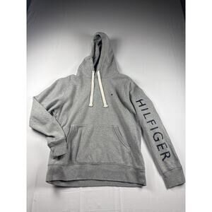 Tommy Hilfiger Hoodie Mens Medium Gray Sleeve Logo Pullover Fleece